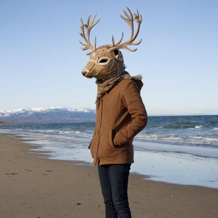 11575-3018985866-_lora_SDXL_Mask_Sa_May_1_ mask,  a person with a deer mask standing on a beach.png